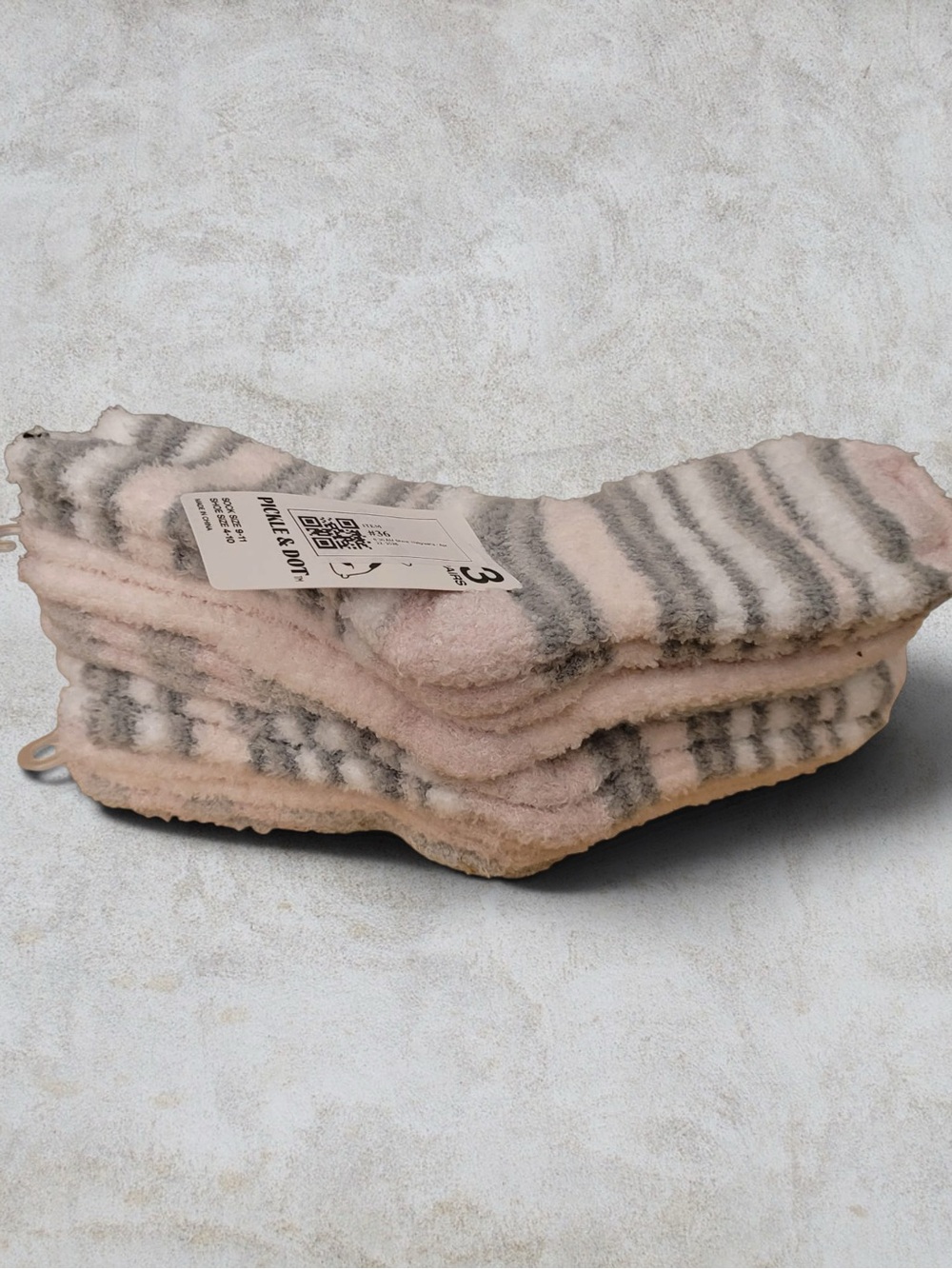 Pickle & Dot Plush Fuzzy Socks - Pink & Gray Stripes